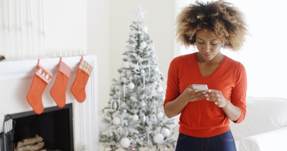 Young Woman Checking Her Christmas Messages