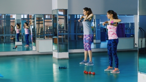 Two Women Doing Exercises With Dumbbells alt