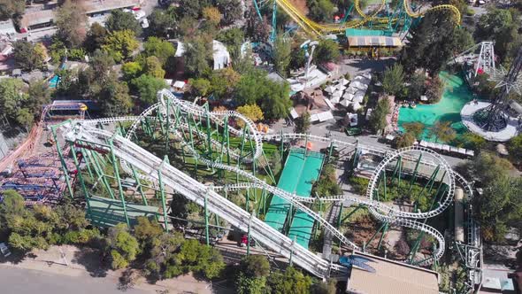 OHiggins Amusement Park Fantasilandia, Roller coaster Santiago Chile aerial view