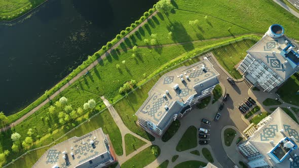 Top View of the National Library and a New Neighborhood with a Park in Minskthe Capital of the