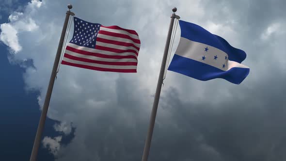 Waving Flags Of The United States And Honduras 2K