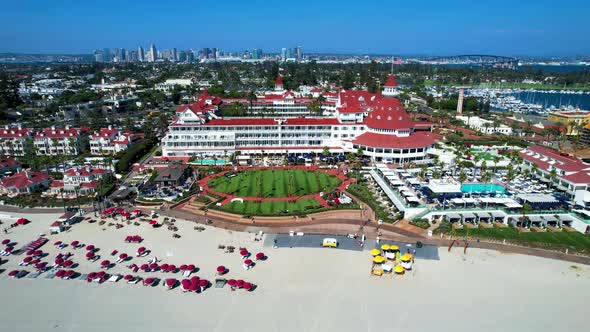 Hotel Del Coronado with San Diego Skyline in background