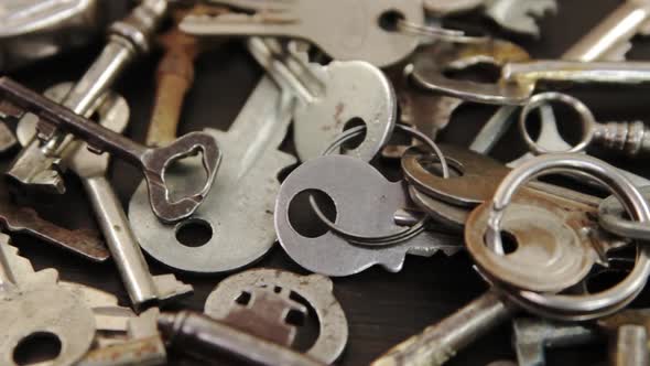 Vintage Keys To A Door And Furniture Closeup