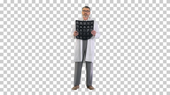 Senior Medical Doctor Looking At Mri, Alpha Channel