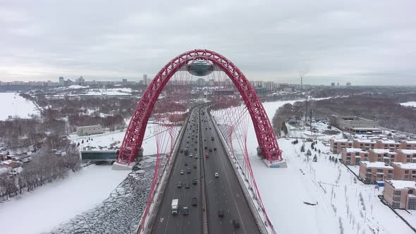 Zhivopisniy bridge, Moscow, Russia. Aerial