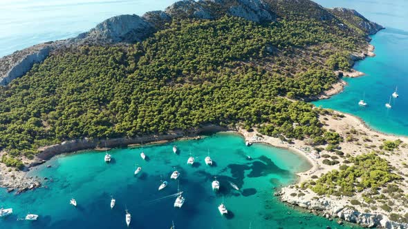 Yacht Near the Green Island in Greece