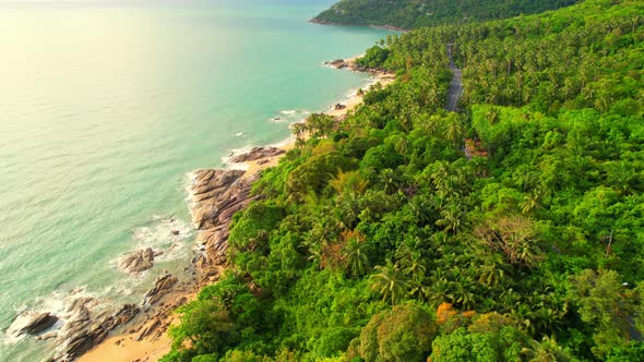 Drones fly over Khanom-Sichon Road, a beautiful viewpoint.
