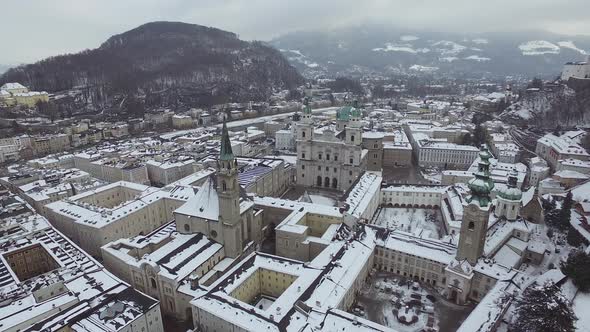 Aerial view of Salzburg on a winter day