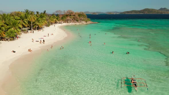 Tropical Island with White Sandy Beach, Top View