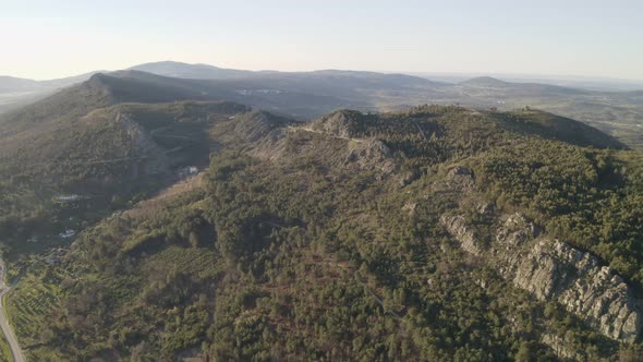 Aerial drone view of Serra de Sao Mamede in Castelo de Vide, Portugal