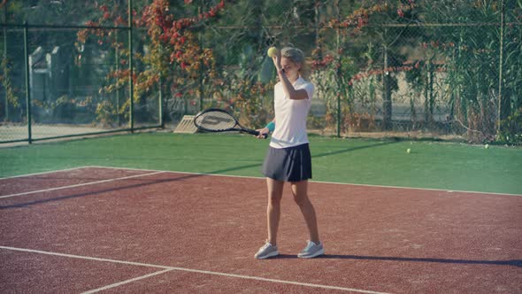 Tennis Court.Tennis Player. Tennis Game.Tennis Sets.Girl With Rocket Walking On Tennis Court.