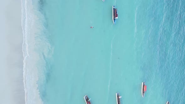 Tanzania Vertical Video  Boat Boats in the Ocean Near the Coast of Zanzibar Aerial View