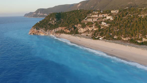 Aerial View of Beautiful Milos Beach of Lefkada Ionian Island Greece