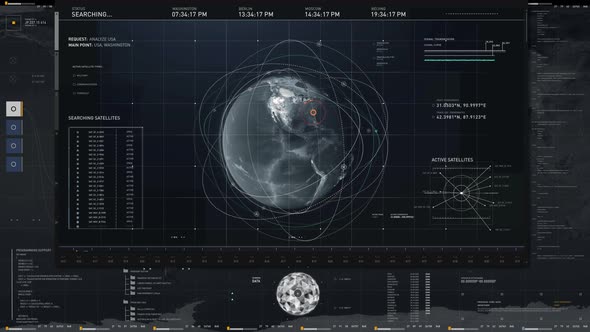 Interface of the control system scanning the world map in search of satellites alt