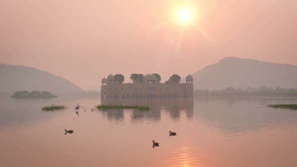 Tranquil Morning at Jal Mahal Water Palace at Sunrise in Jaipur. Rajasthan, India