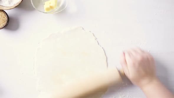 Step by step. Making peach galette with fresh local peaches.