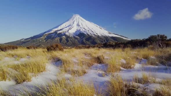 Volcano Mount Taranaki aerial footage