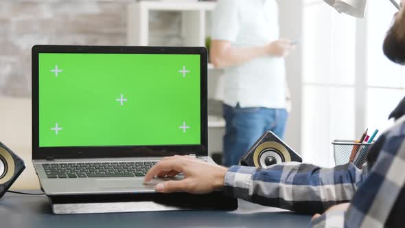 Green Screen Laptop in Bright and Well Lit Living Space