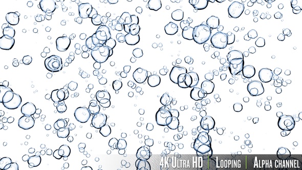 4K Underwater Air Bubbles Background Loop on White with Alpha Channel