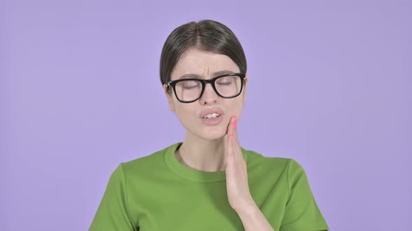 Sick Young Woman Having Toothache on  Pink Background