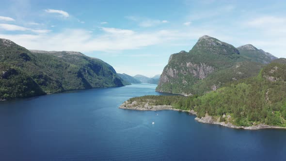 Breathtaking Veafjorden fjord cliff island Norway aerial