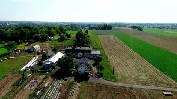 Amish Countryside and Farm from Drone