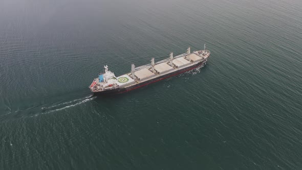 Drone View of the Dry Cargo Ship in Motion