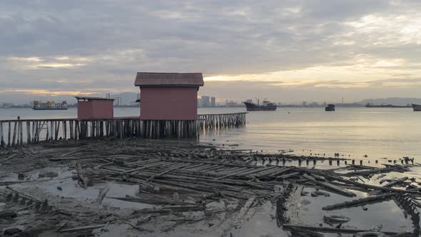 Timelapse morning view over shipwreck