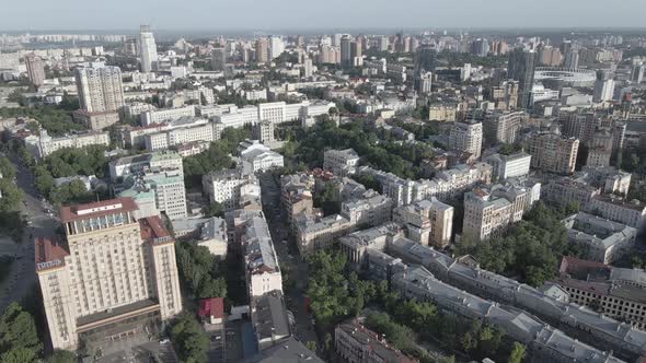 Kyiv, Ukraine. Aerial View. Slow Motion, Flat, Gray