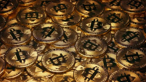Gold Bitcoins Pile Rotating Slowly