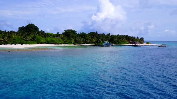 Drone aerial tourism of island beach journey by ocean with sand background