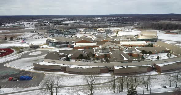 Oxford High School in Oxford, Michigan drone videoing with wide shot view.