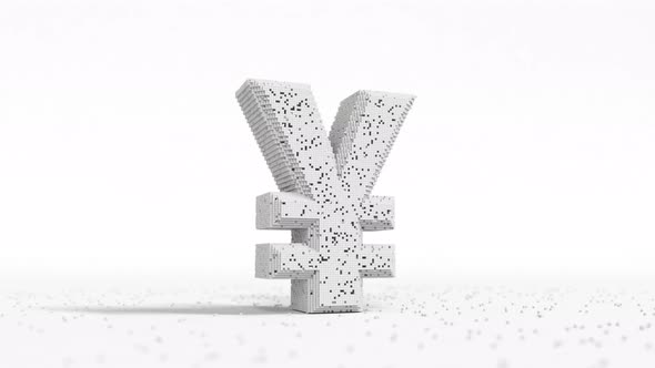 Damaged Yen Sign Made of White Blocks alt