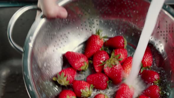 Closeup of Washing Strawberries with your Hands