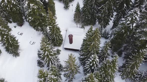 Aerial Shot Of A Mosque In The Forest