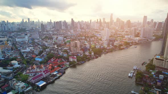 4K : Aerial city view of Bangkok downtown, Flying over Bangkok, Thailand.