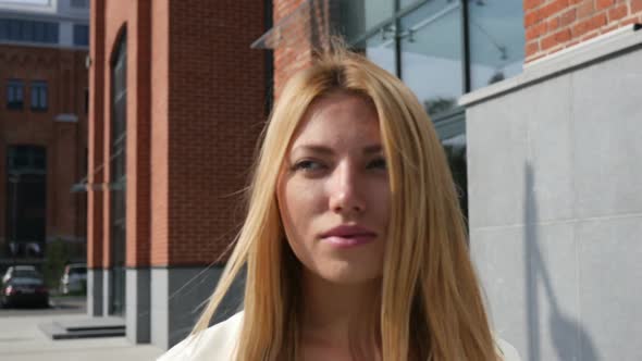 Designer Girl Leaving Office Building, Walking Outdoor