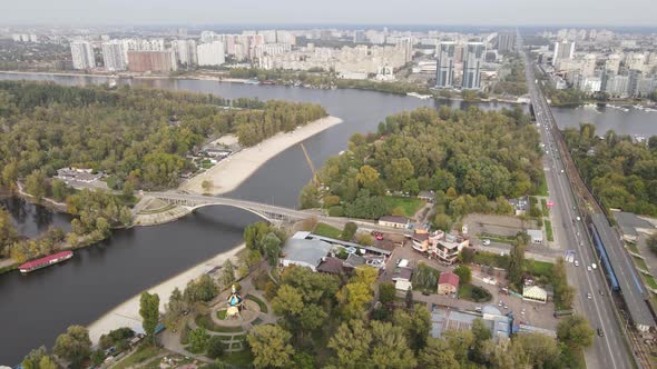 Dnipro River Near Kyiv City, Ukraine Aerial View. Dnieper, Kiev