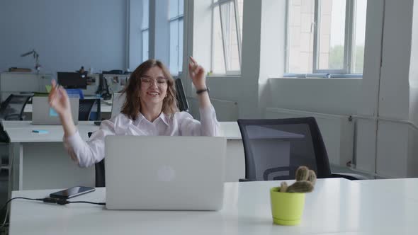 Amazed Young Office Worker to See Perfect Result of Work