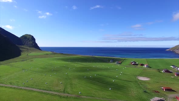 Farming on Lofoten, Norway, from air