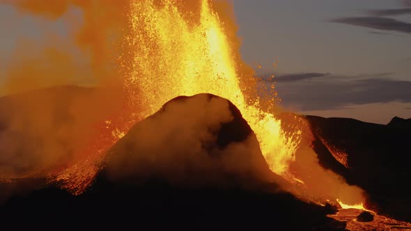 Lava Erupting From Fagradalsfjall Volcano