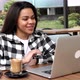 Happy young black woman make video call online. - VideoHive Item for Sale