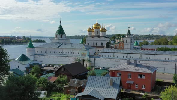 Aerial View of Old Wooden Church and Monastery