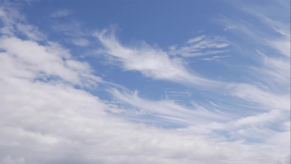 Blue Sky White Clouds. Puffy Fluffy White Clouds. Cumulus Cloud Scape Timelapse. Summer Blue Sky