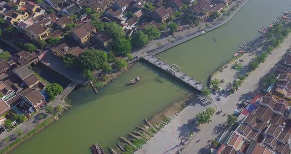 Aerial view panorama of Hoi An old town or Hoian ancient town