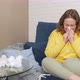 Woman Sneezes and Blows Her Nose in Handkerchief She Has Cold Flu Pandemic Infection - VideoHive Item for Sale