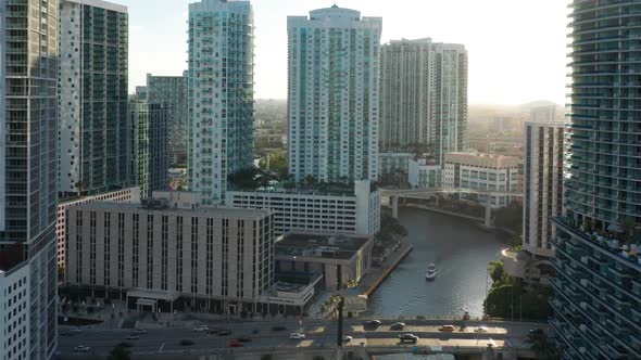 Modern Downtown Miami Architecture Aerial at Sunset