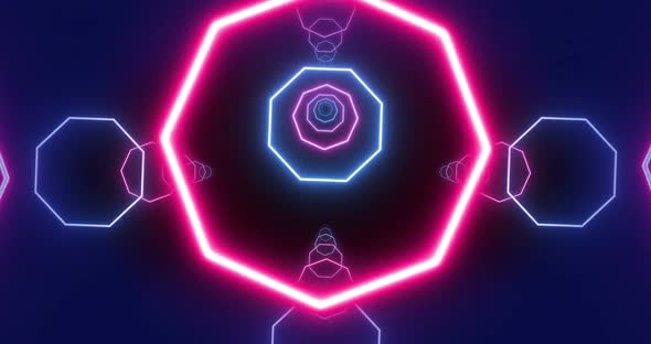 Flying Through Glowing Neon Octahedrons 