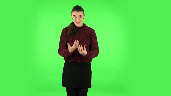 Woman in Anticipation, Then Disappointed and Upset. Green Screen