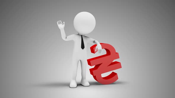 3D Man Waving Hand Leaned To Hryvnia Sign 01 Loop with Alpha alt